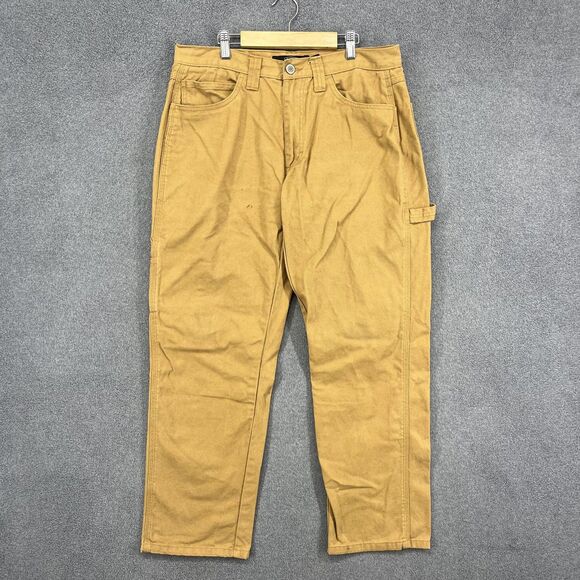 Berkley Jensen Carpenter Pants Mens 34x30 Brown Duck Canvas Workwear Hammer Loop - Picture 1 of 16